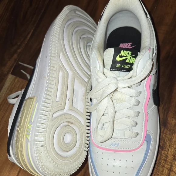 Nike Air Force 1 White Sneakers with Pink and Blue Accents - Picture 10 of 12